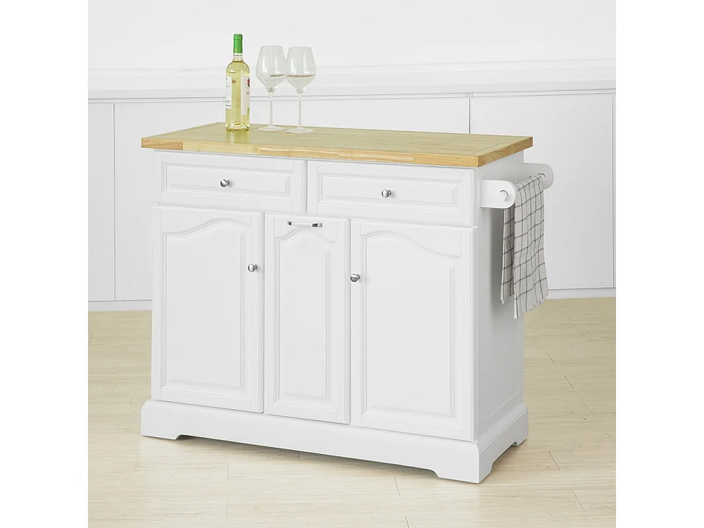 Desserte Roulante Meuble De Rangement À Roulettes En Bois Avec 2 Tiroirs Et 3 Portes, Fkw100-wn