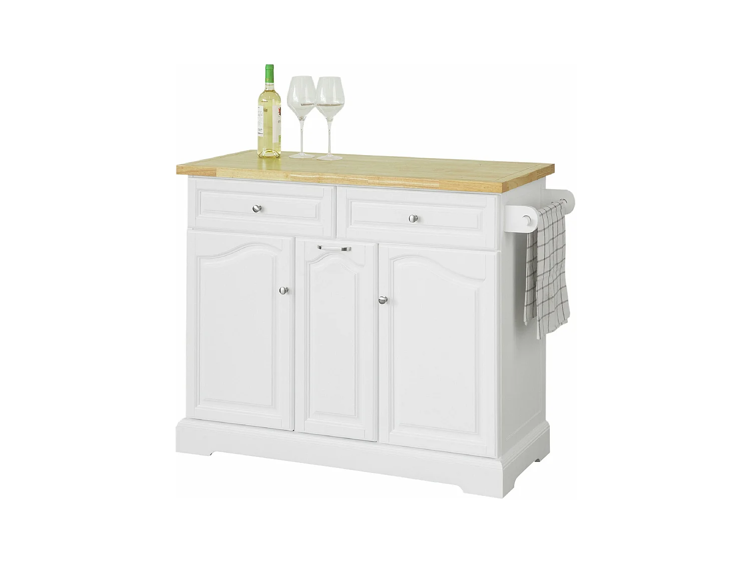 Desserte Roulante Meuble De Rangement À Roulettes En Bois Avec 2 Tiroirs Et 3 Portes, Fkw100-wn