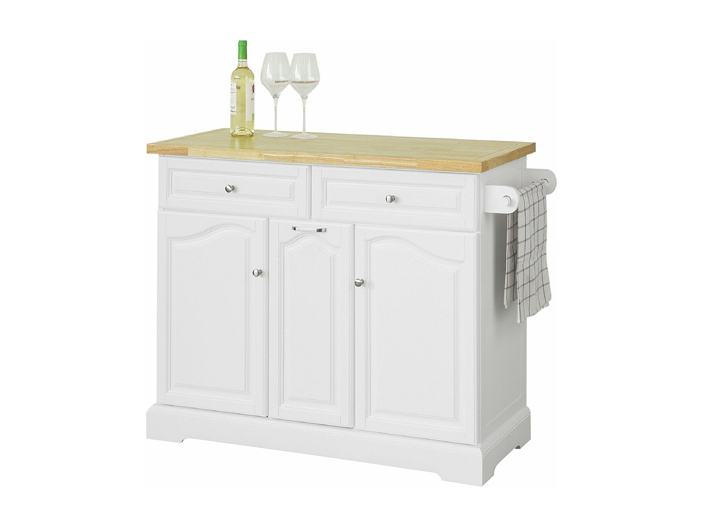 Buffet Cuisine 2 Portes Avec Tiroir - 40x80x80 Cm - Style Cottage Blanc Et Marron - Étagères Réglables