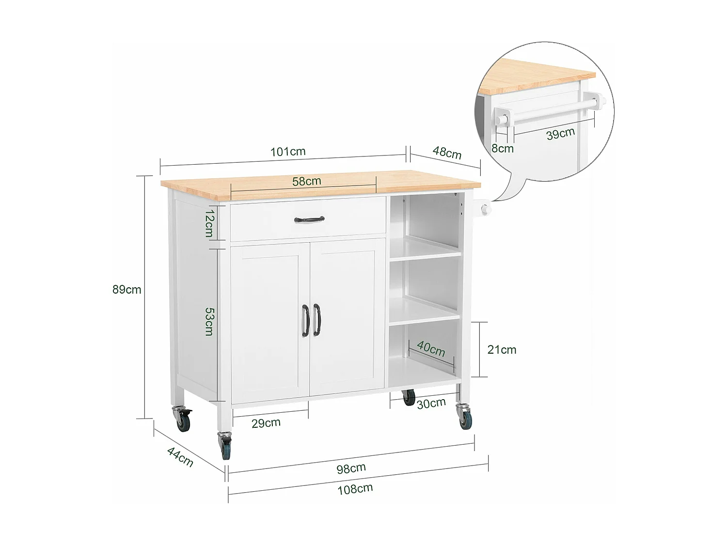 SoBuy armário de cozinha, carrinho de cozinha, carrinho de cozinha com rodas FKW103-WN