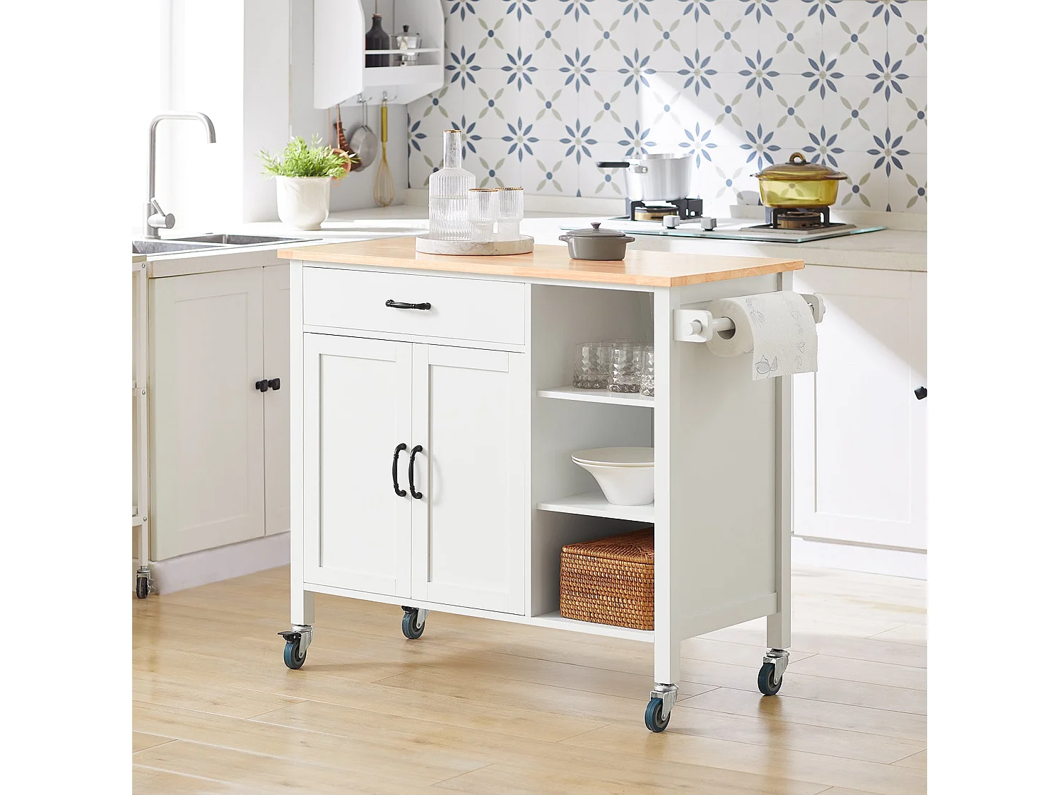 SoBuy armário de cozinha, carrinho de cozinha, carrinho de cozinha com rodas FKW103-WN