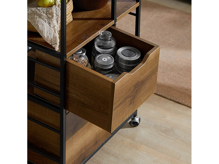 Desserte Roulante Chariot De Cuisine Meuble De Rangement Avec 2 Tiroirs Et 3 Etagères, Fkw111-pf