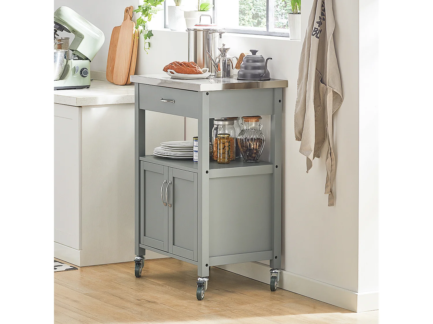 SoBuy FKW22-HG Keukentrolley - Keukenkast - Opbergruimte - Wielen - Kantoor - Servies - Multifunctioneel