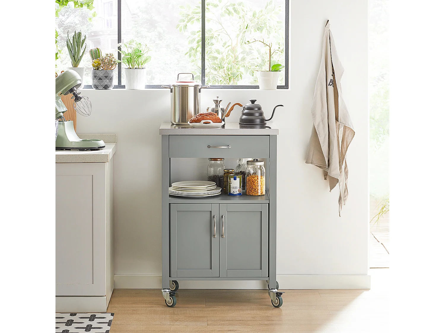 SoBuy FKW22-HG Keukentrolley - Keukenkast - Opbergruimte - Wielen - Kantoor - Servies - Multifunctioneel