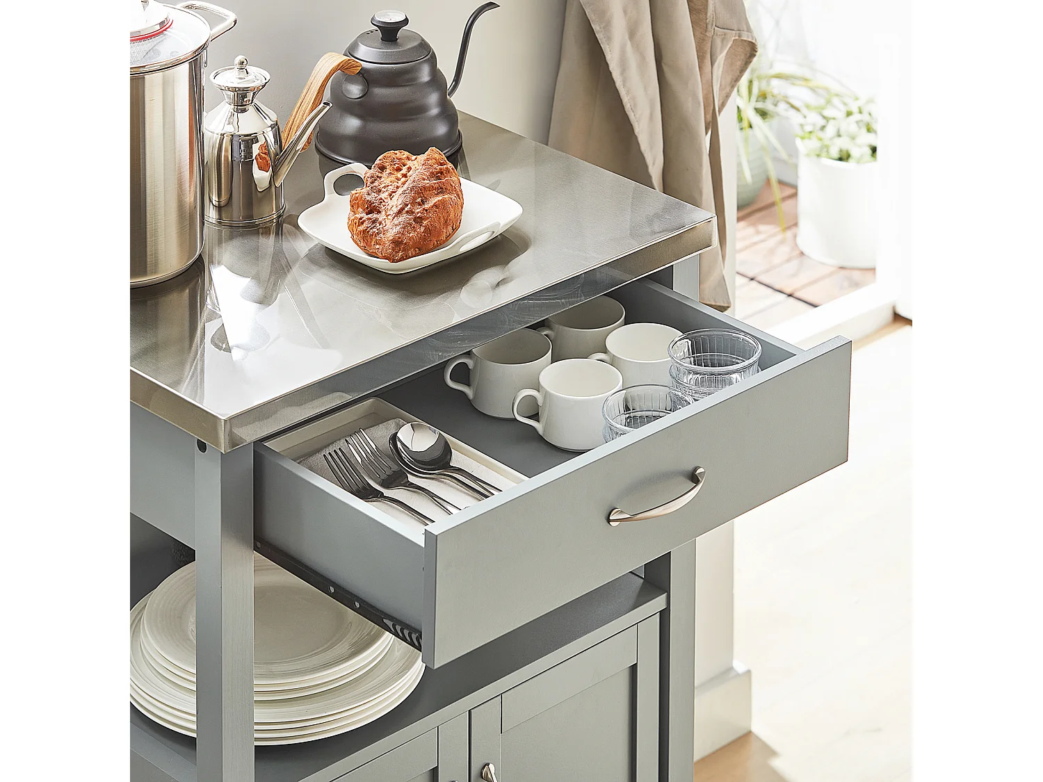 SoBuy FKW22-HG Keukentrolley - Keukenkast - Opbergruimte - Wielen - Kantoor - Servies - Multifunctioneel