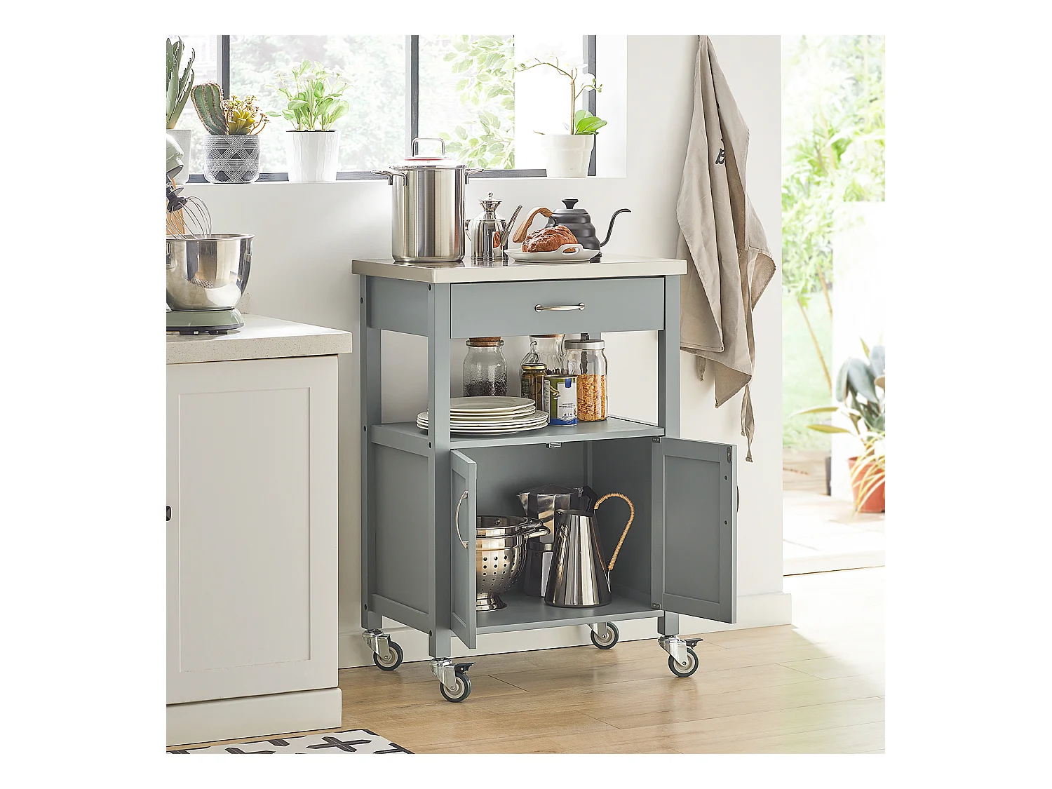 SoBuy armário de cozinha, carrinho de cozinha, carrinho de cozinha com rodas FKW22-HG