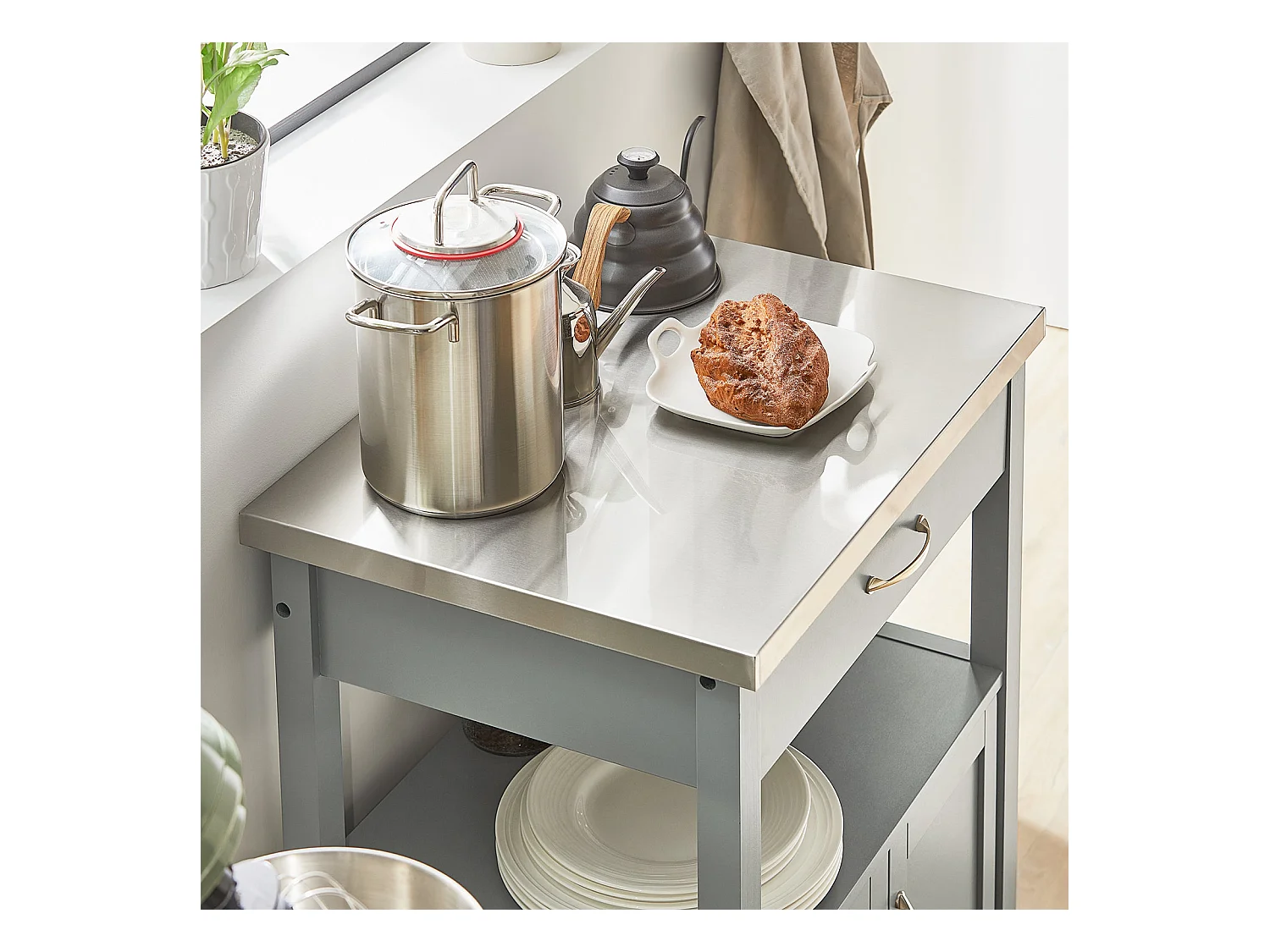 SoBuy armário de cozinha, carrinho de cozinha, carrinho de cozinha com rodas FKW22-HG