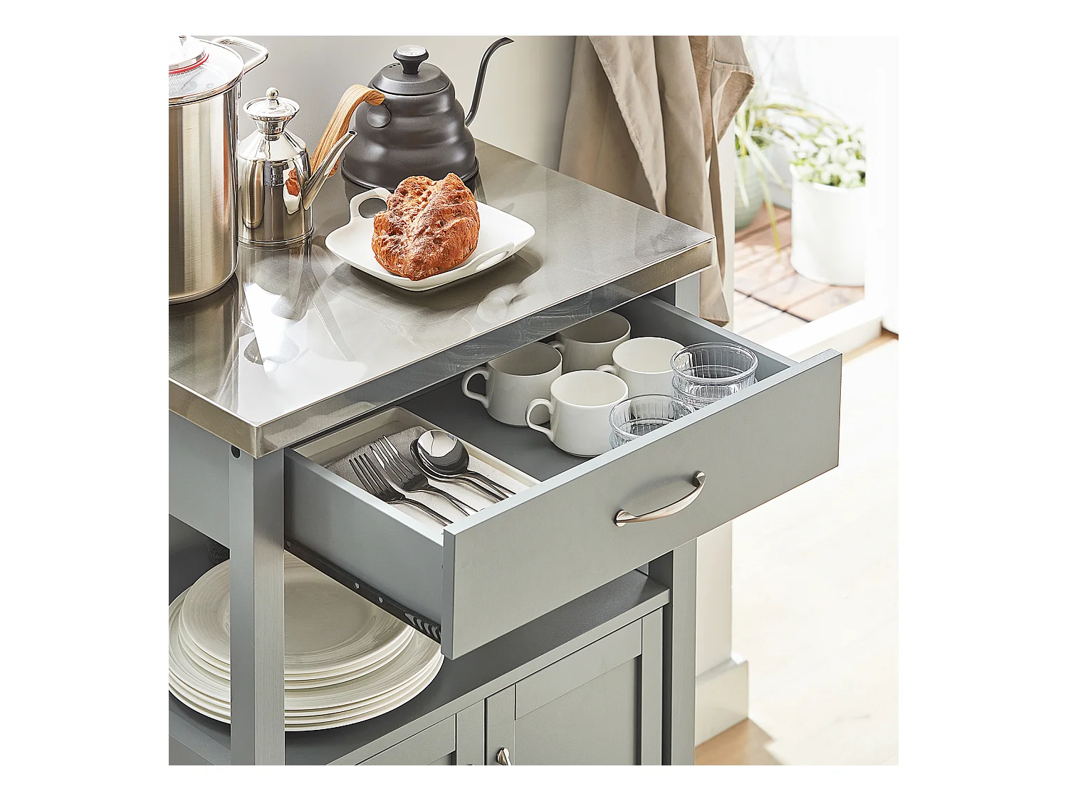 SoBuy armário de cozinha, carrinho de cozinha, carrinho de cozinha com rodas FKW22-HG