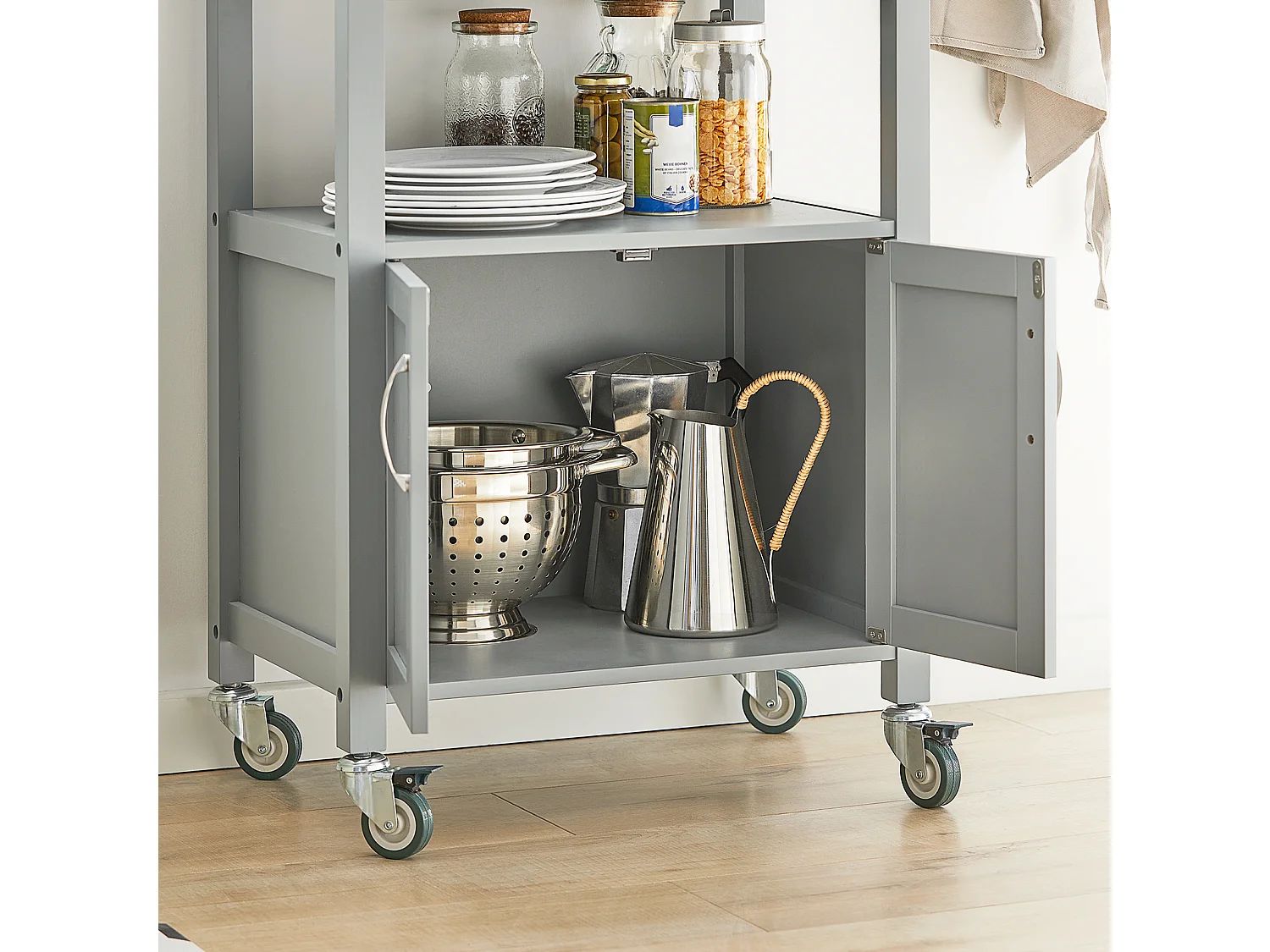 Desserte De Cuisine Roulante, Meuble De Rangement À Roulettes Plateau En Acier Inox, Fkw22-hg