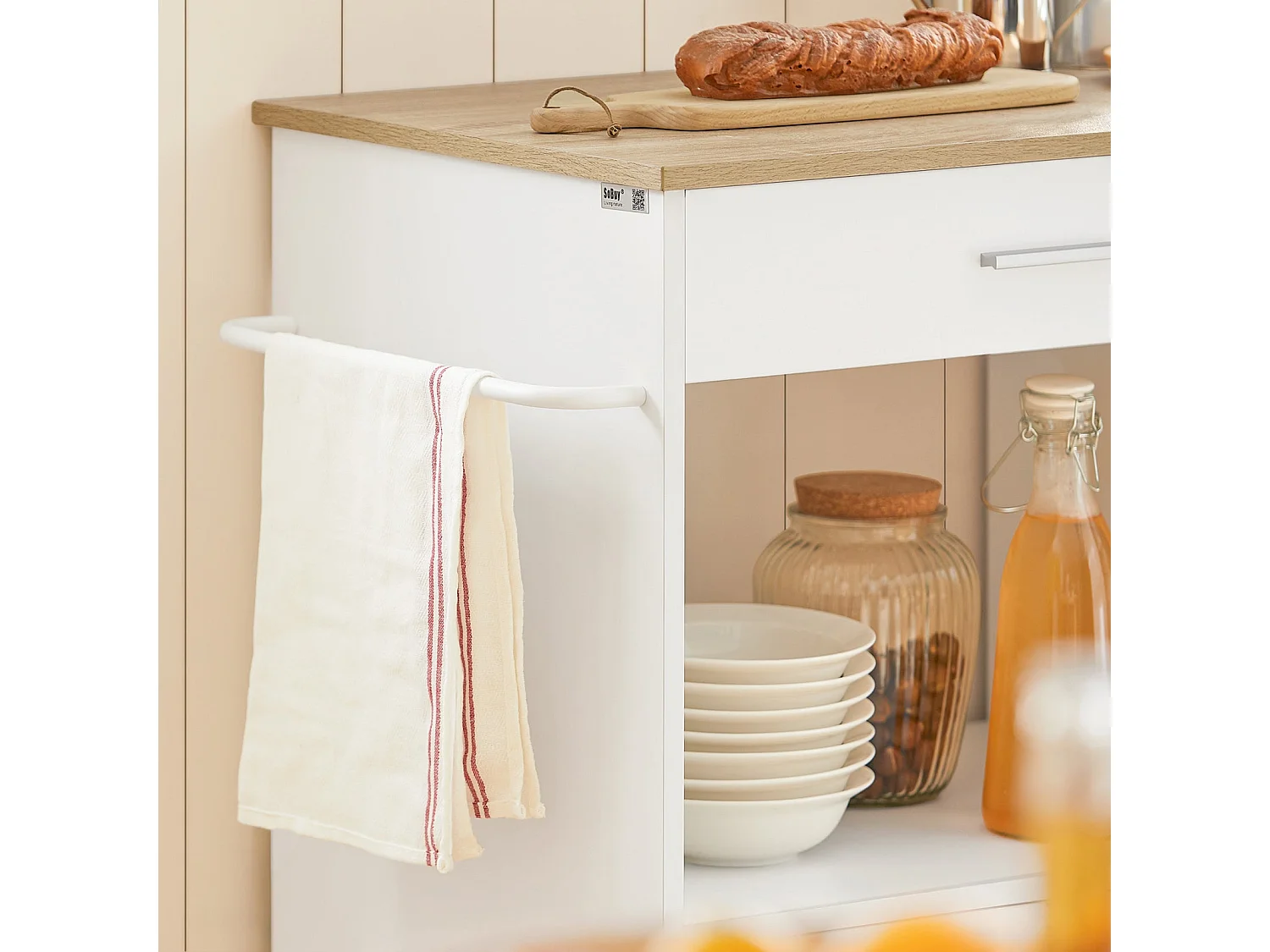 Carrello da cucina legno Mobiletto cucina salvaspazio con cassetto e armadietto 82x46x88 cm Bianco FKW113-WN SoBuy