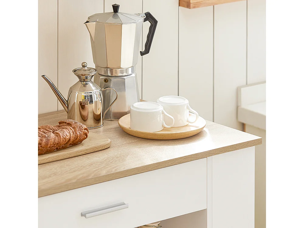 Carrello da cucina legno Mobiletto cucina salvaspazio con cassetto e armadietto 82x46x88 cm Bianco FKW113-WN SoBuy