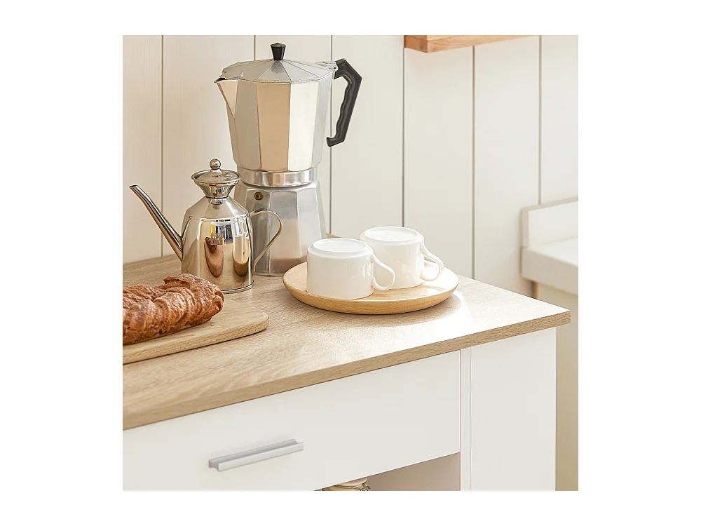 SoBuy FKW113-WN Keukenwagen met wieltjes, multifunctioneel, met zijrek, deuren, laden, handdoekhouder