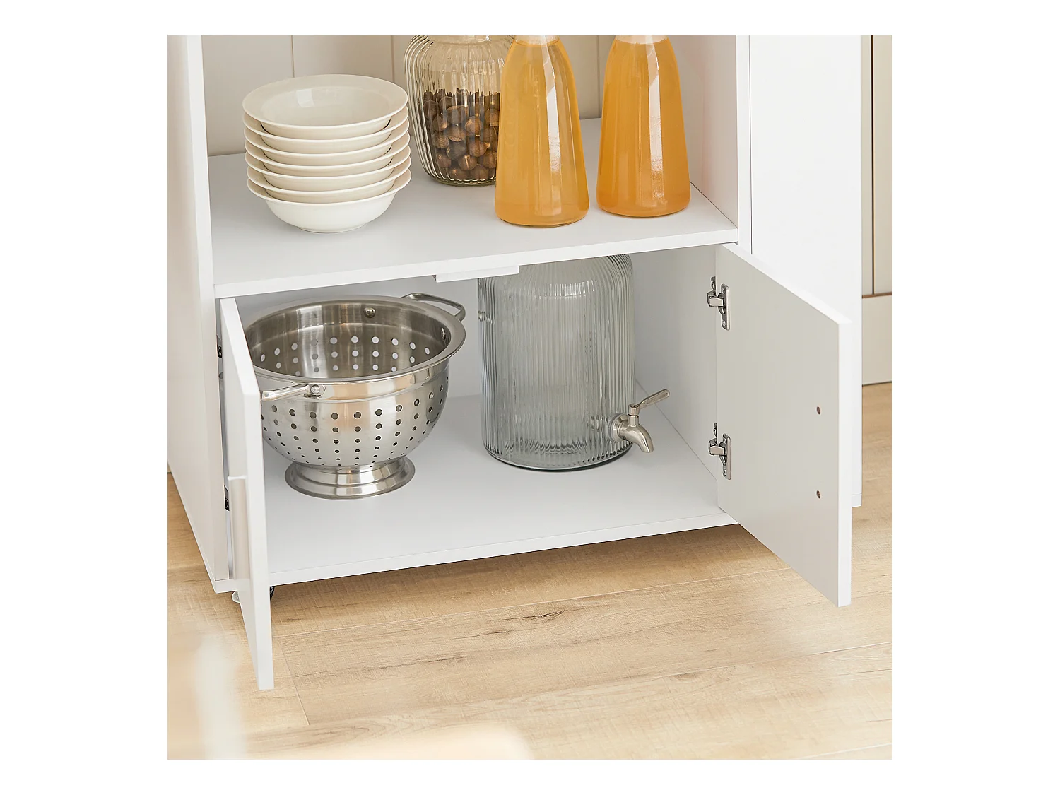 SoBuy FKW113-WN Keukenwagen met wieltjes, multifunctioneel, met zijrek, deuren, laden, handdoekhouder