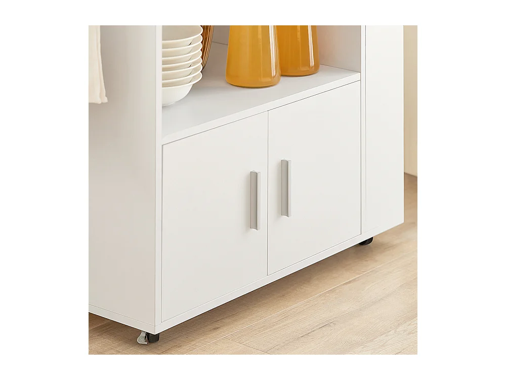 SoBuy FKW113-WN Keukenwagen met wieltjes, multifunctioneel, met zijrek, deuren, laden, handdoekhouder