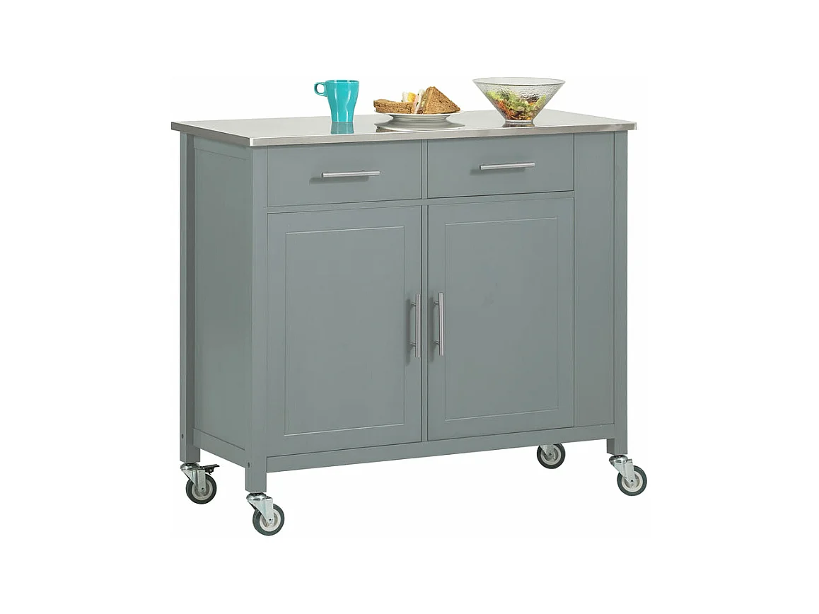 SoBuy FKW108-HG Rolling Trolley Keuken Trolley Opbergkast op Wielen Multifunctioneel Buffet met Zijplank, Deuren en Lades RVS Lade, 107x46x94 cm