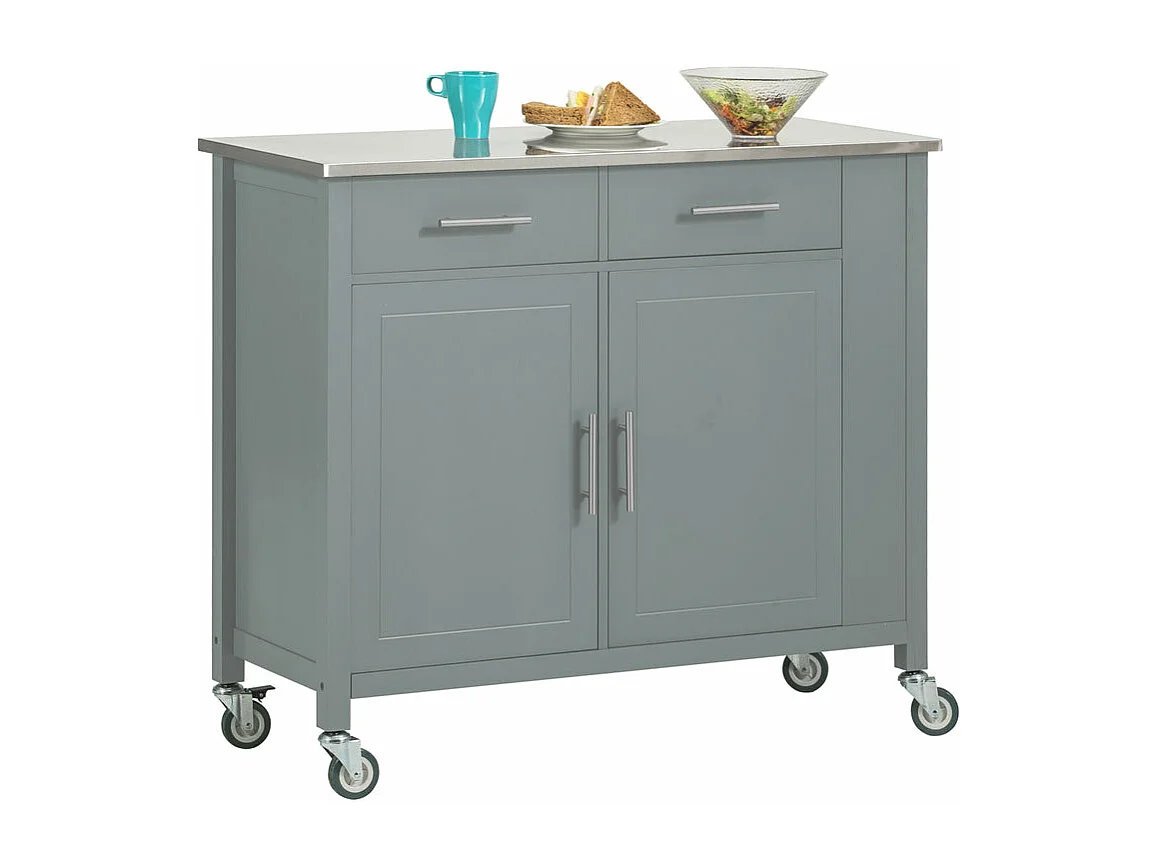 SoBuy FKW108-HG Rolling Trolley Keuken Trolley Opbergkast op Wielen Multifunctioneel Buffet met Zijplank, Deuren en Lades RVS Lade, 107x46x94 cm