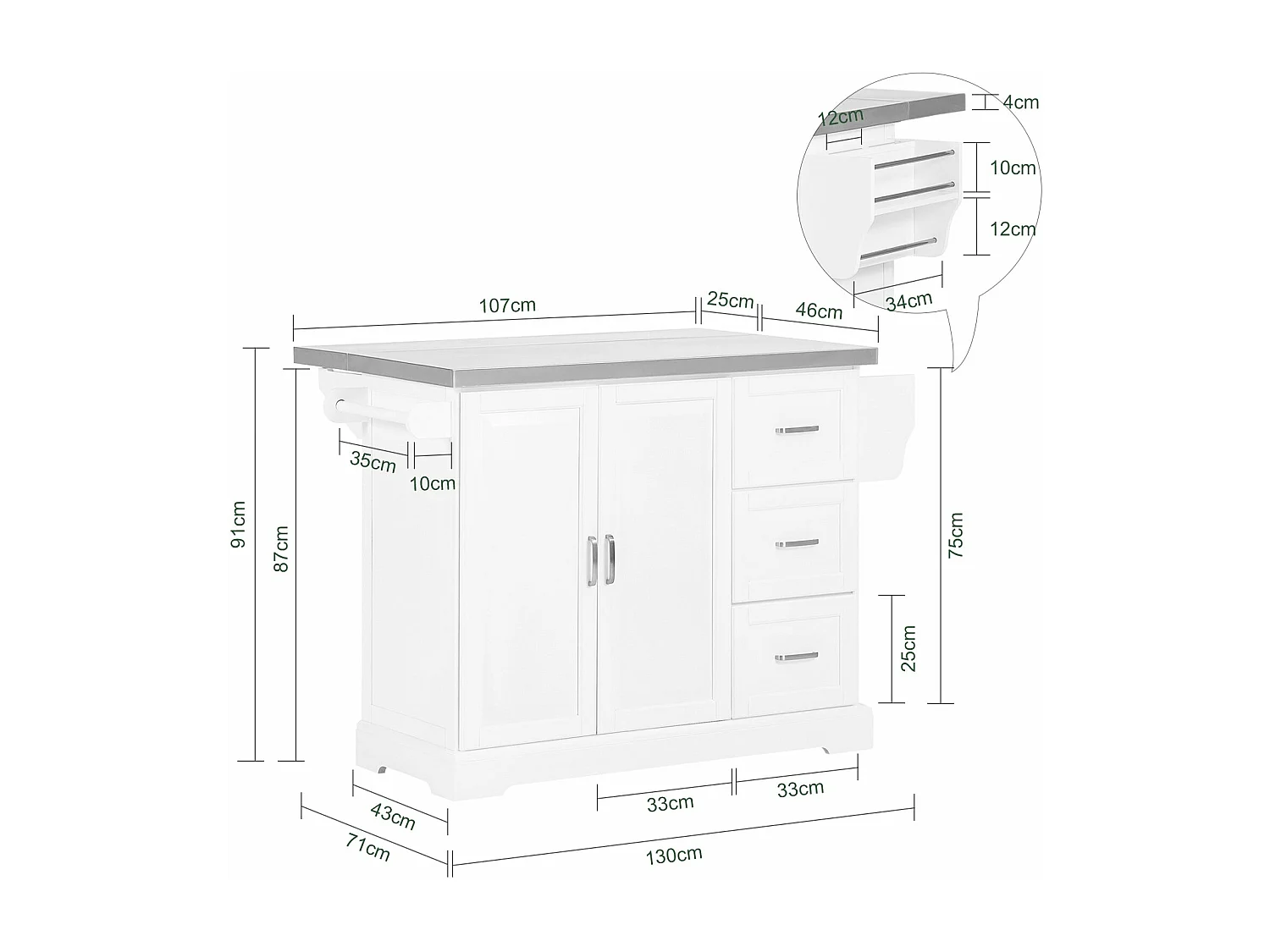 Desserte Sur Roulettes - Plans De Travail Rabattables En Acier Inox, Fkw41-st