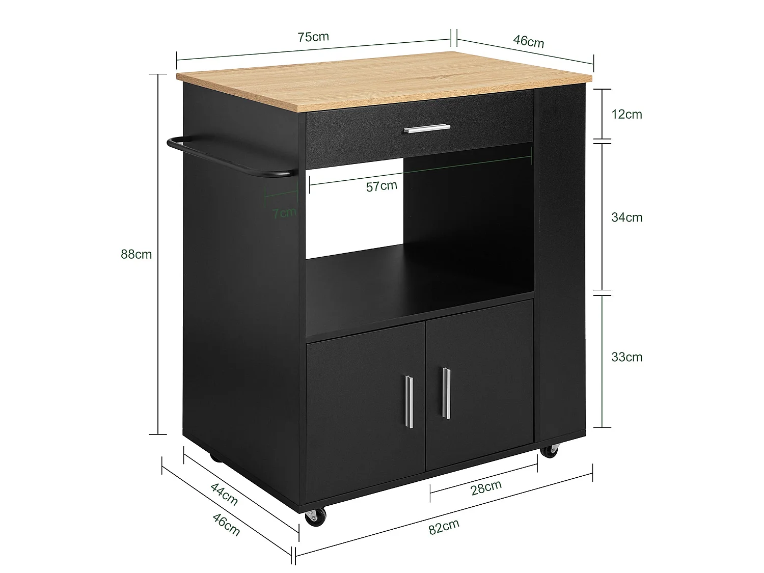 Küchenwagen FKW113-SCH 82 x 88 x 46 cm Schwarz