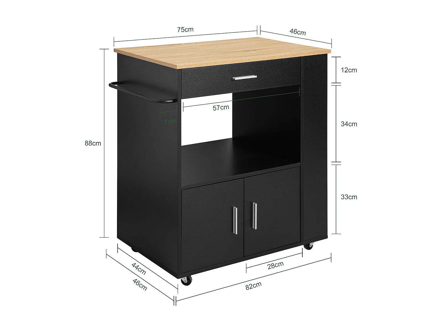 SoBuy armário de cozinha, carrinho de cozinha, carrinho de cozinha com rodas FKW113-SCH
