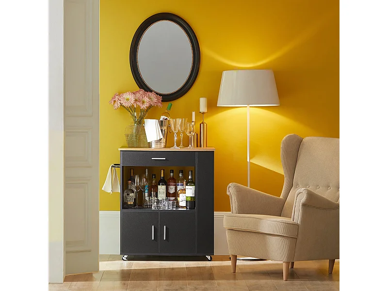 SoBuy FKW113-SCH Keukenkast Dressoir Keukentrolley voor Keuken, Woonkamer, Bijkeuken | Keukenwagen met Wielen | Multifunctioneel Buffet