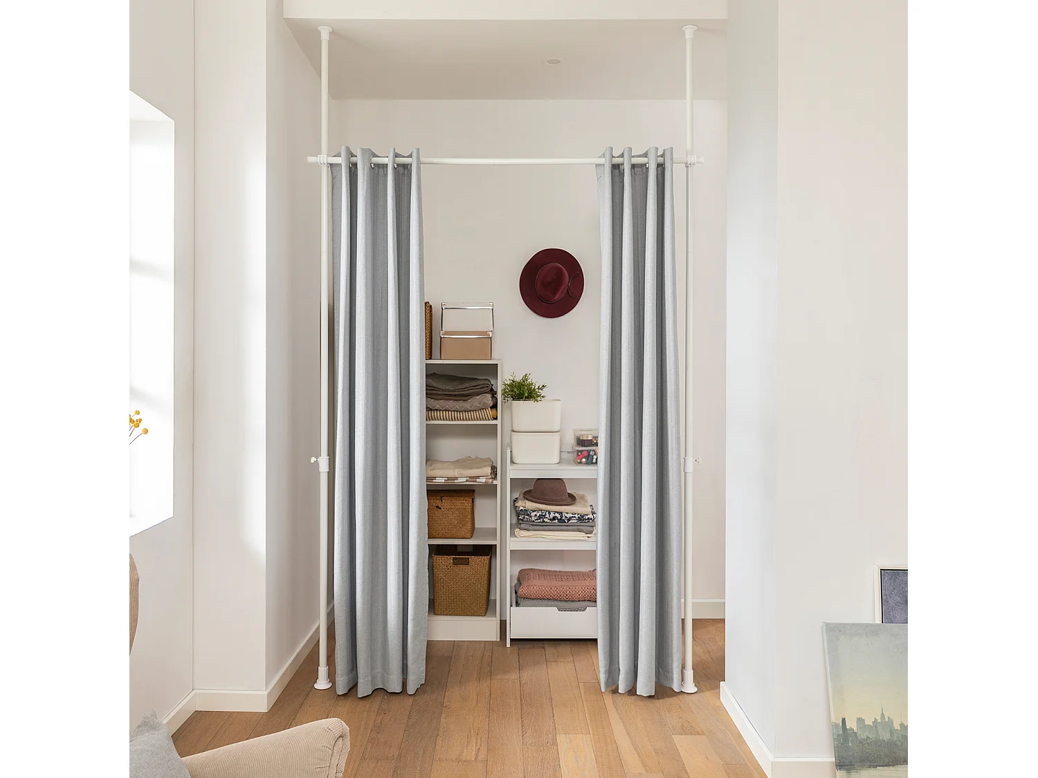 SoBuy KLS12-HG Ruimteverdeler Ruimteverdeler Telescopisch gordijn In hoogte verstelbaar gordijngordijn