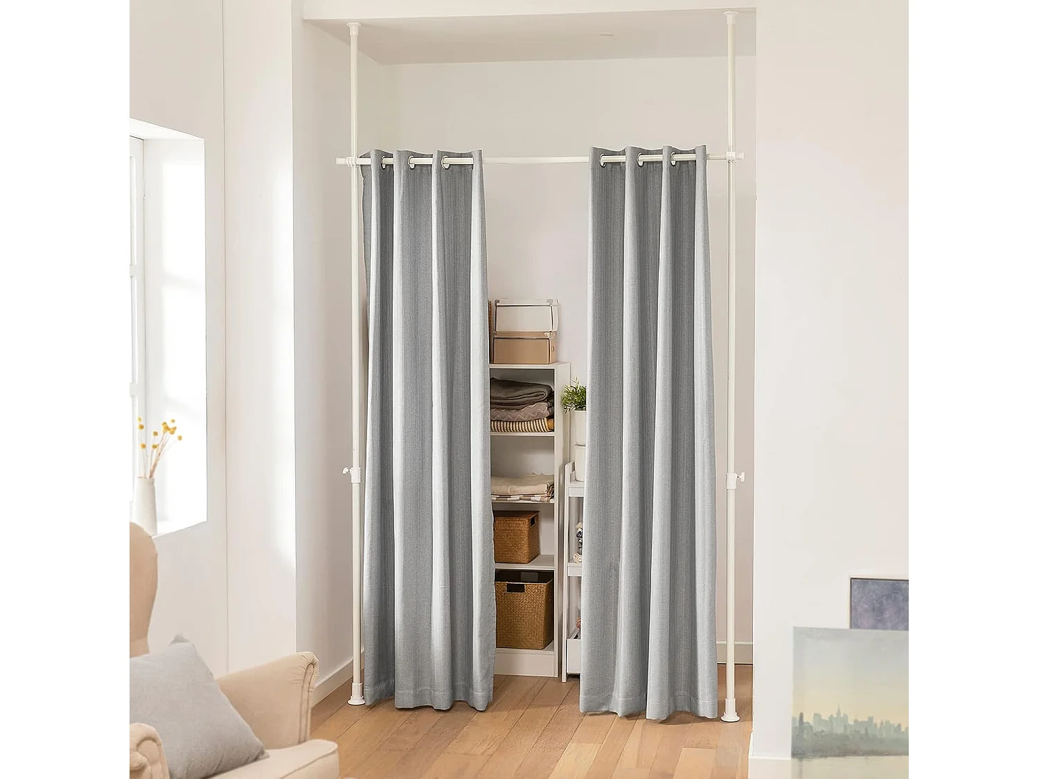 Paravent Séparateur De Pièces Rideau Télescopique Rideau Réglable Rideau Occultant, Kls12-hg