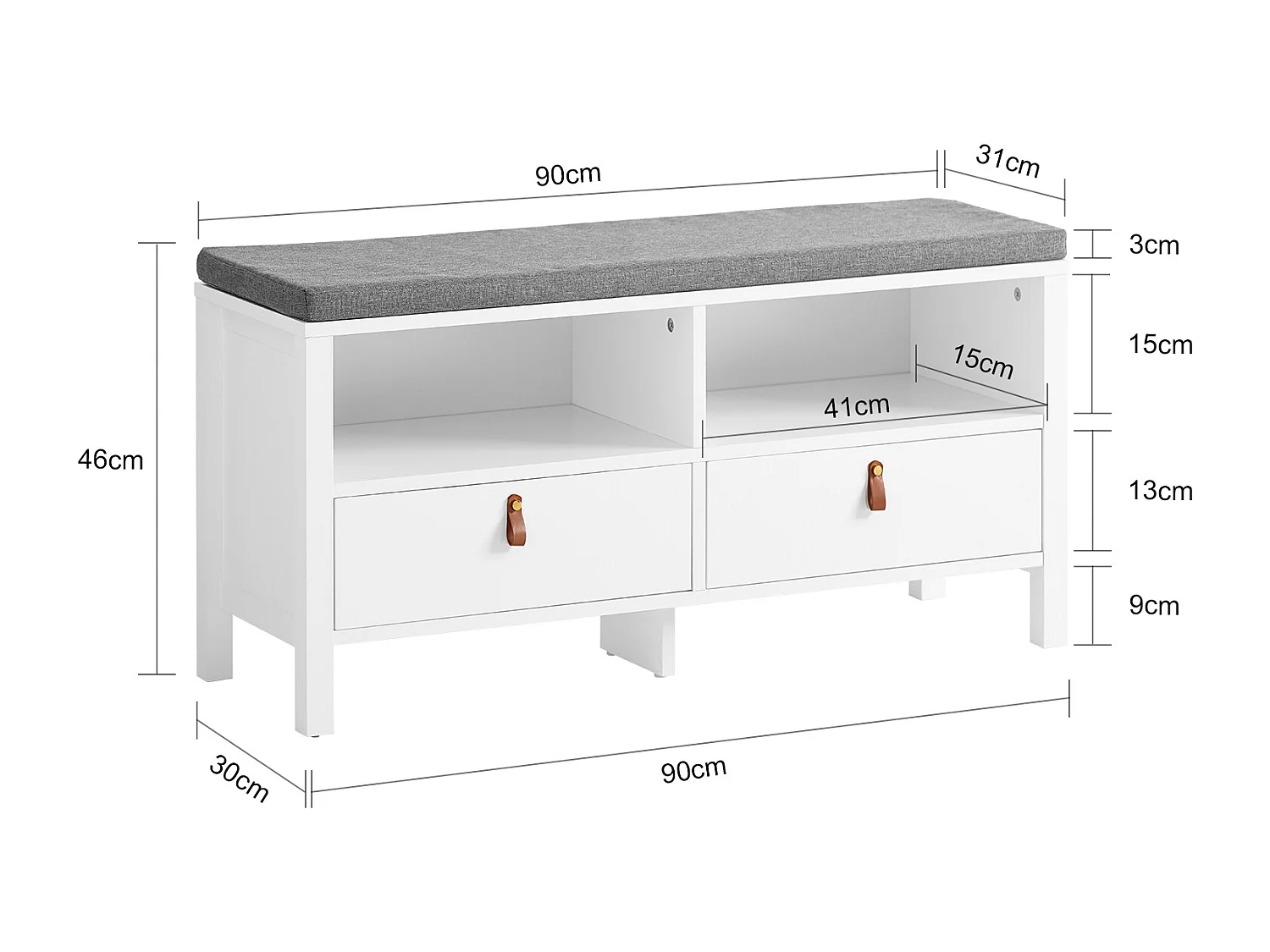 SoBuy FSR106-W Opbergbank met gewatteerd kussen Lage kast Ingang Schoenenkist Comfortabele bank