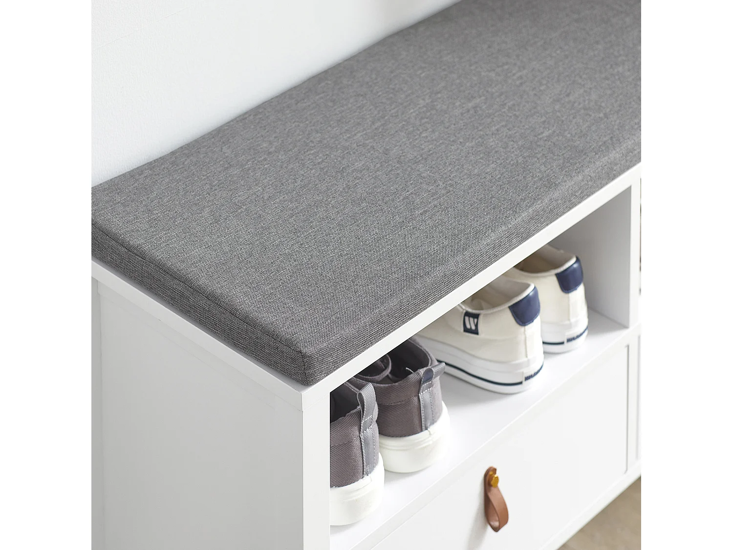 SoBuy FSR106-W Opbergbank met gewatteerd kussen Lage kast Ingang Schoenenkist Comfortabele bank