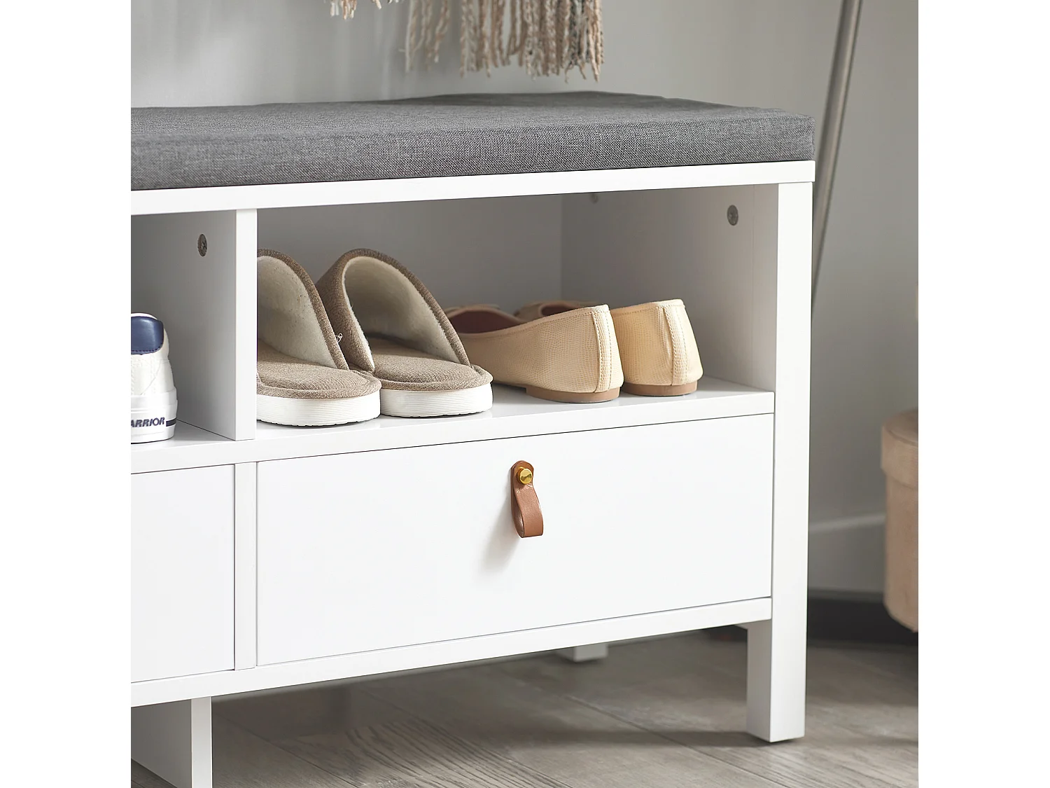 SoBuy FSR106-W Opbergbank met gewatteerd kussen Lage kast Ingang Schoenenkist Comfortabele bank