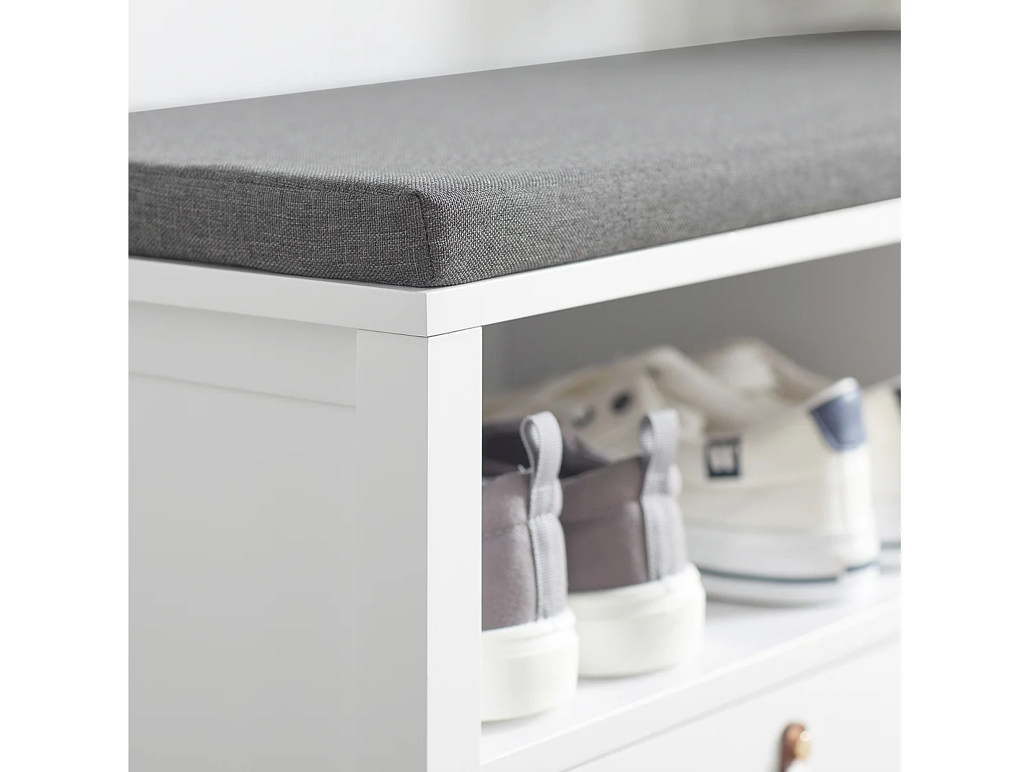 SoBuy FSR106-W Opbergbank met gewatteerd kussen Lage kast Ingang Schoenenkist Comfortabele bank