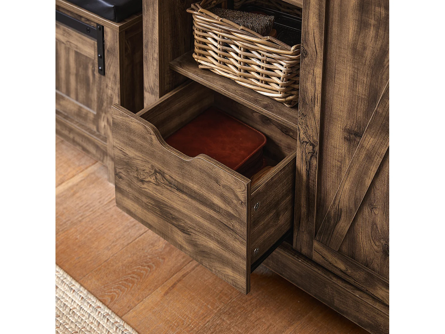 Meuble Bas Meuble Colonne Commode Avec Porte De Grange Coulissante Armoire À Chaussures, Fsb59-n