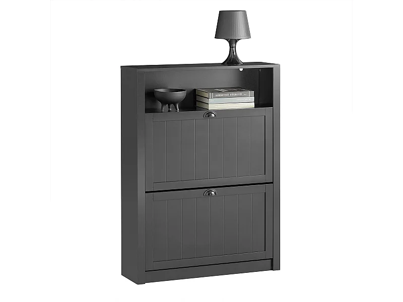 Meuble De Rangement À Chaussures Armoire À Chaussures 2 Abattants Noir, Fsr87-sch