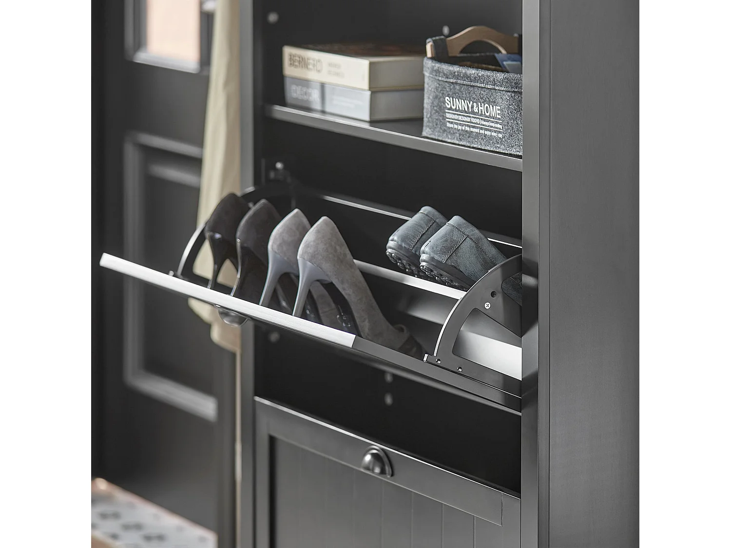 Meuble De Rangement À Chaussures Armoire À Chaussures 2 Abattants Noir, Fsr87-sch