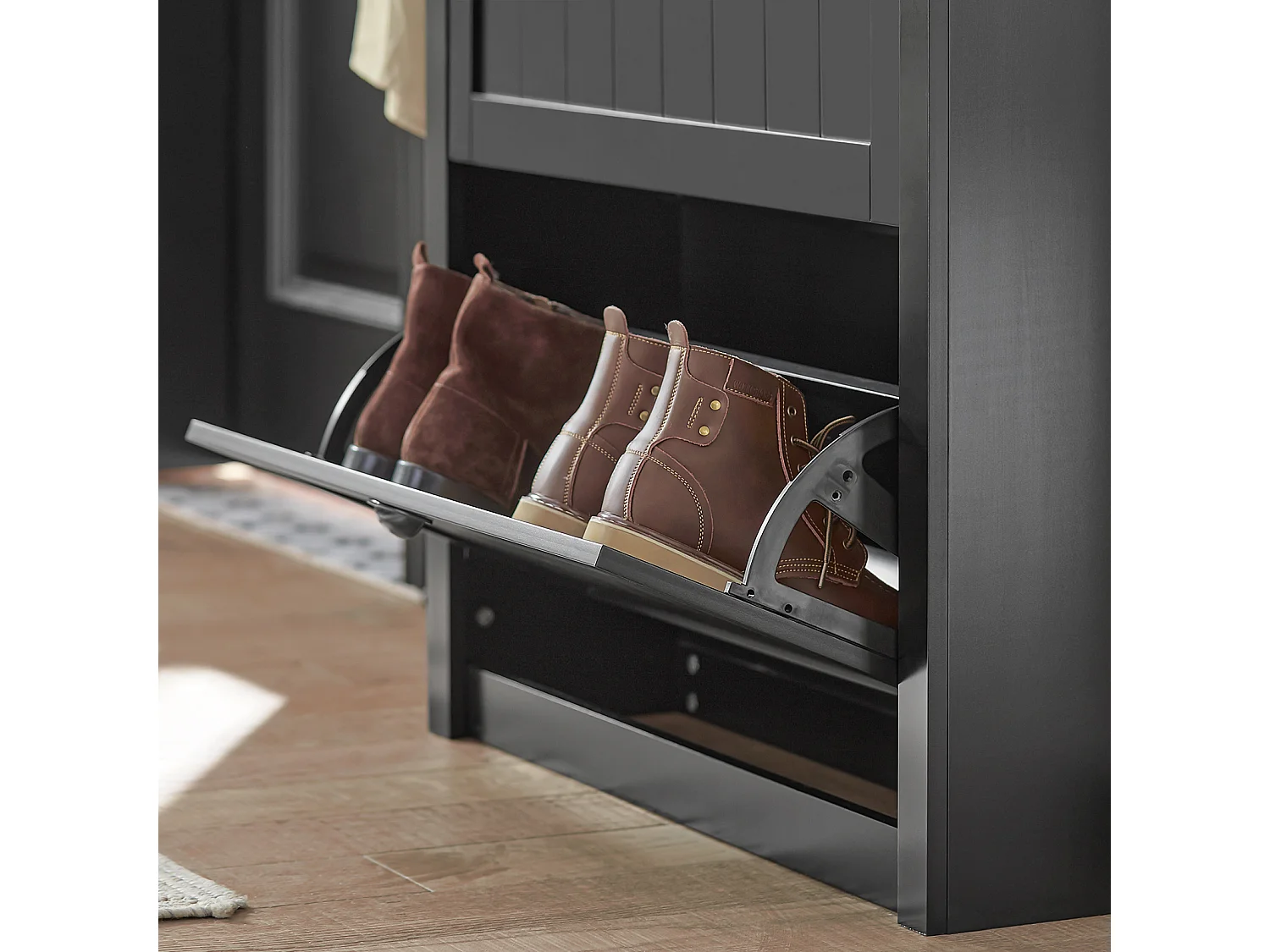 Meuble De Rangement À Chaussures Armoire À Chaussures 2 Abattants Noir, Fsr87-sch