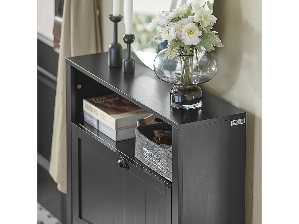 Meuble De Rangement À Chaussures Armoire À Chaussures 2 Abattants Noir, Fsr87-sch