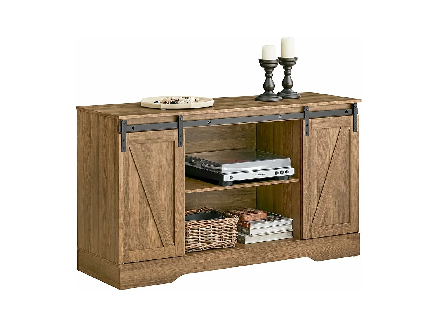 Commode Meuble Bas Buffet Avec Porte De Grange Coulissante Armoire À Chaussures , Fsb60-br