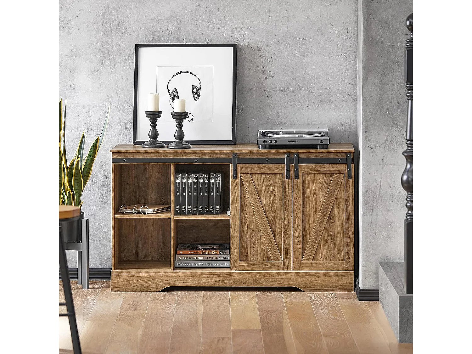 Commode Meuble Bas Buffet Avec Porte De Grange Coulissante Armoire À Chaussures , Fsb60-br