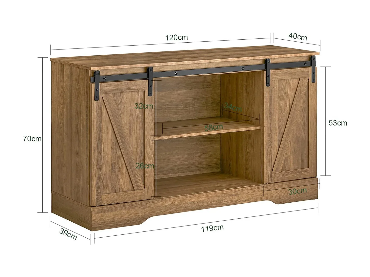 Commode Meuble Bas Buffet Avec Porte De Grange Coulissante Armoire À Chaussures , Fsb60-br