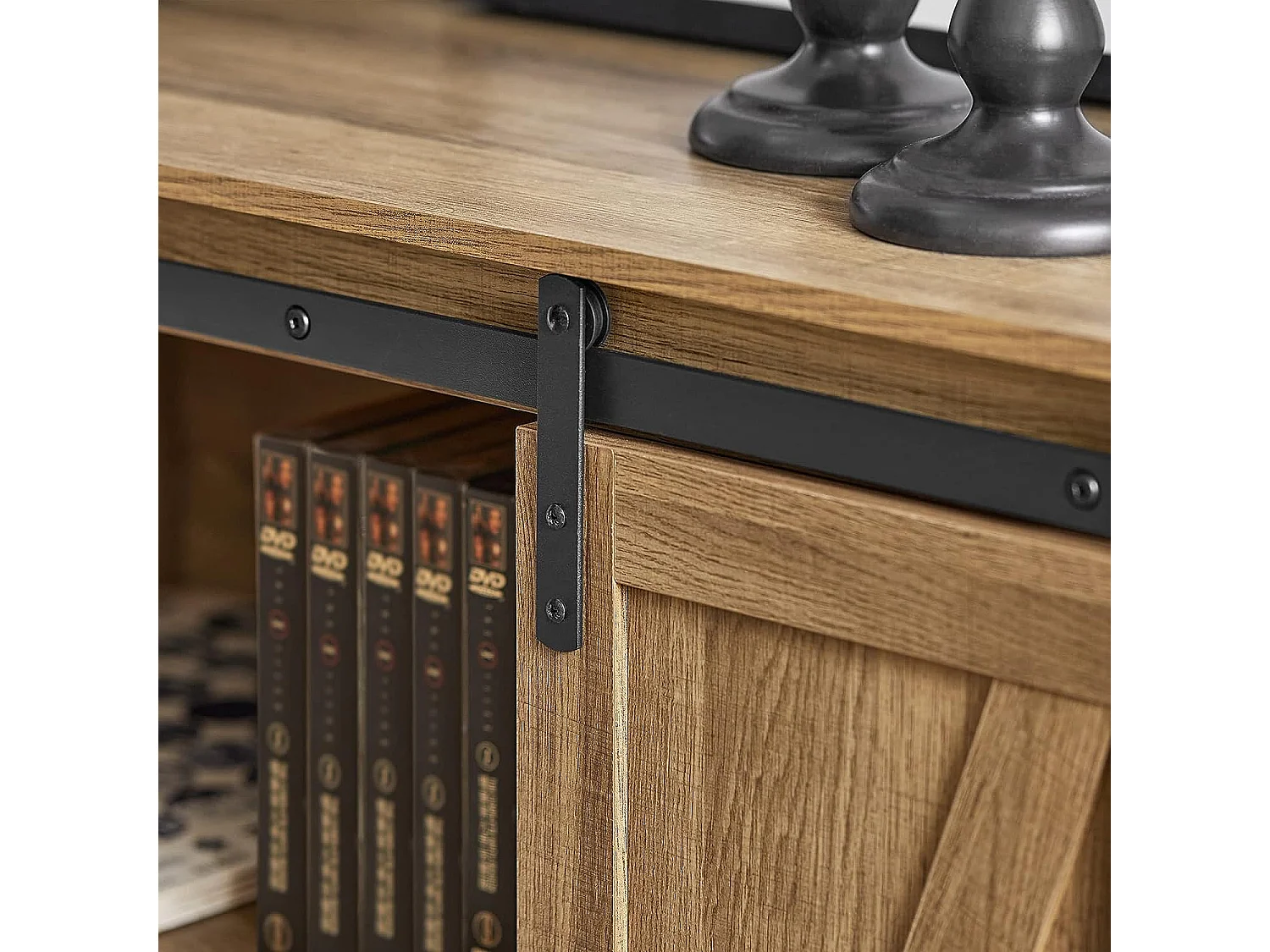 Commode Meuble Bas Buffet Avec Porte De Grange Coulissante Armoire À Chaussures , Fsb60-br