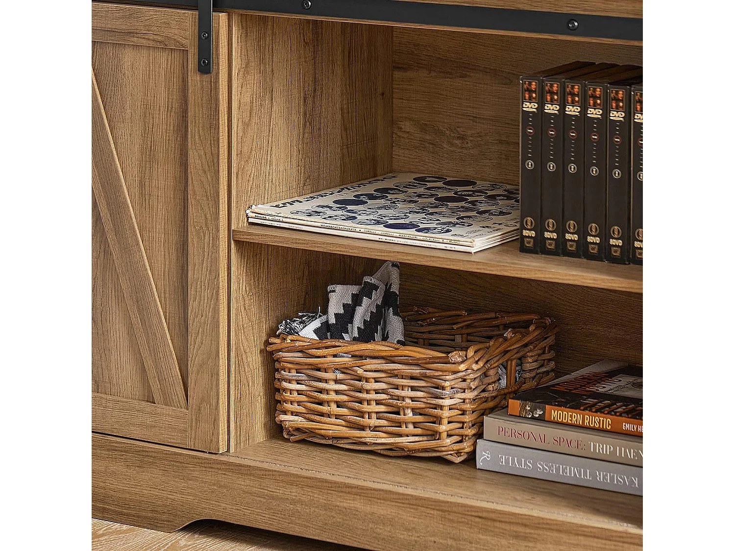 Commode Meuble Bas Buffet Avec Porte De Grange Coulissante Armoire À Chaussures , Fsb60-br