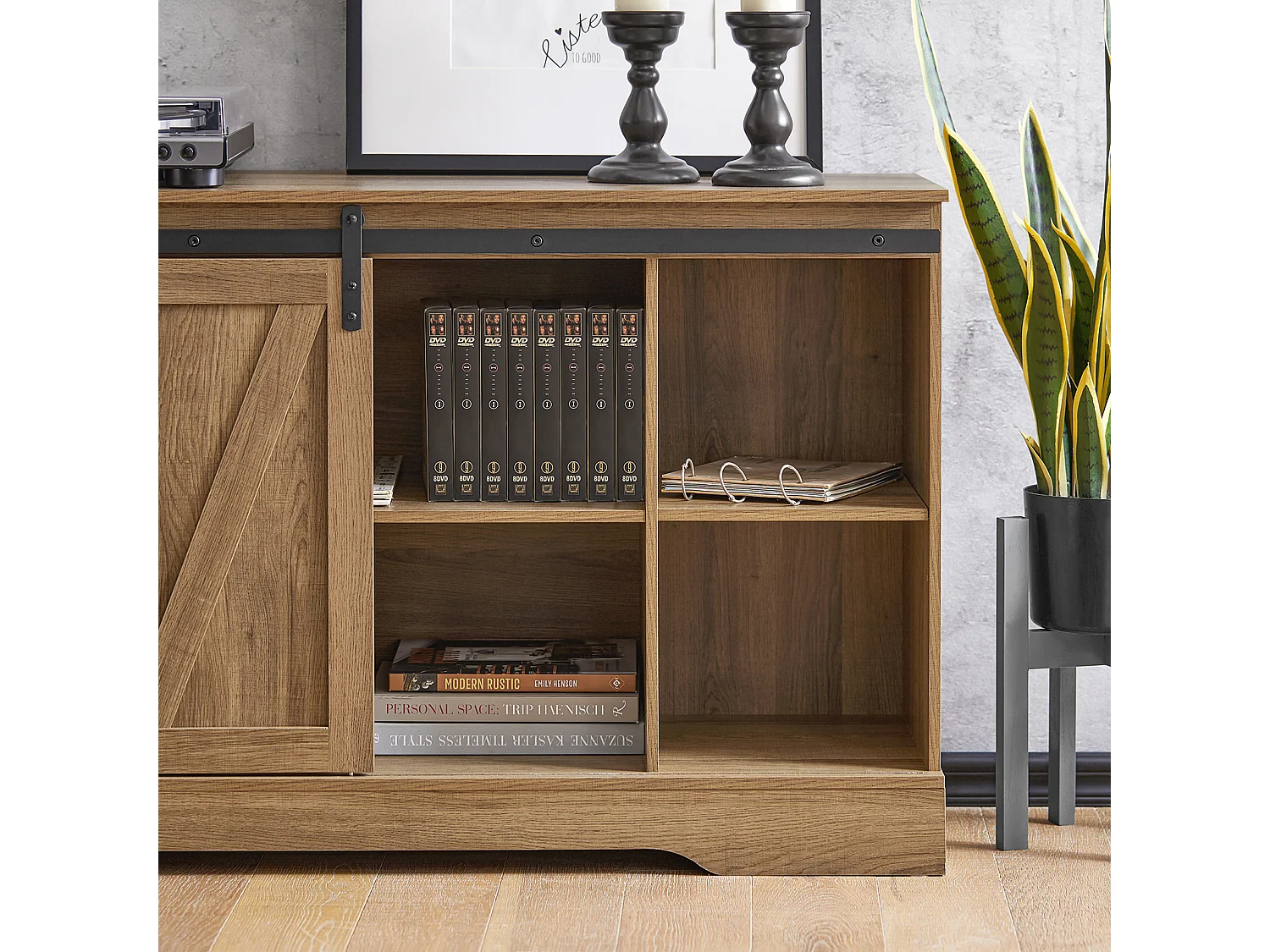 Commode Meuble Bas Buffet Avec Porte De Grange Coulissante Armoire À Chaussures , Fsb60-br