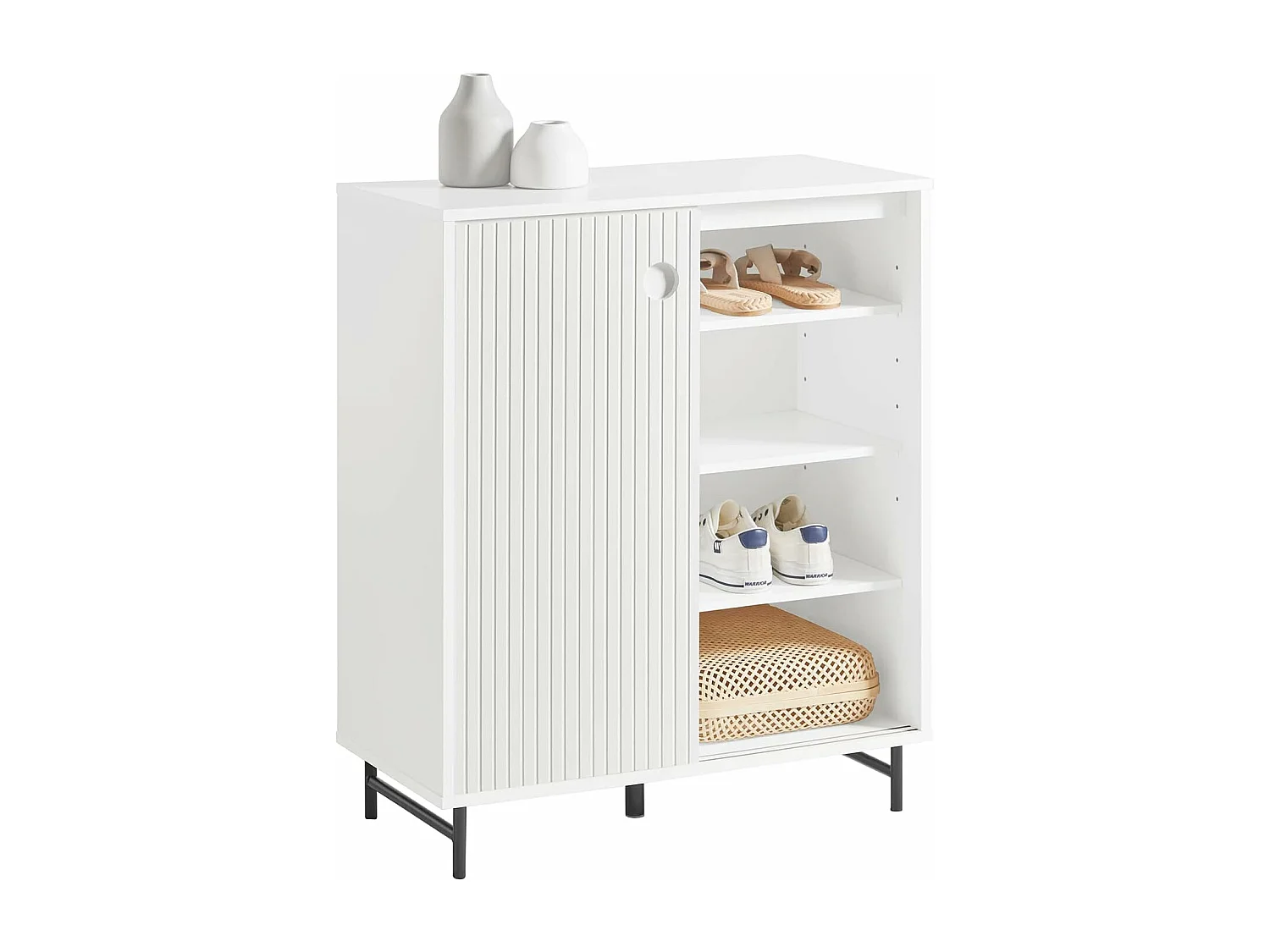 Meuble De Rangement, Armoire À Chaussures, Armoire Latérale Buffet Avec 2 Porte Coulissante, Fsb62-w