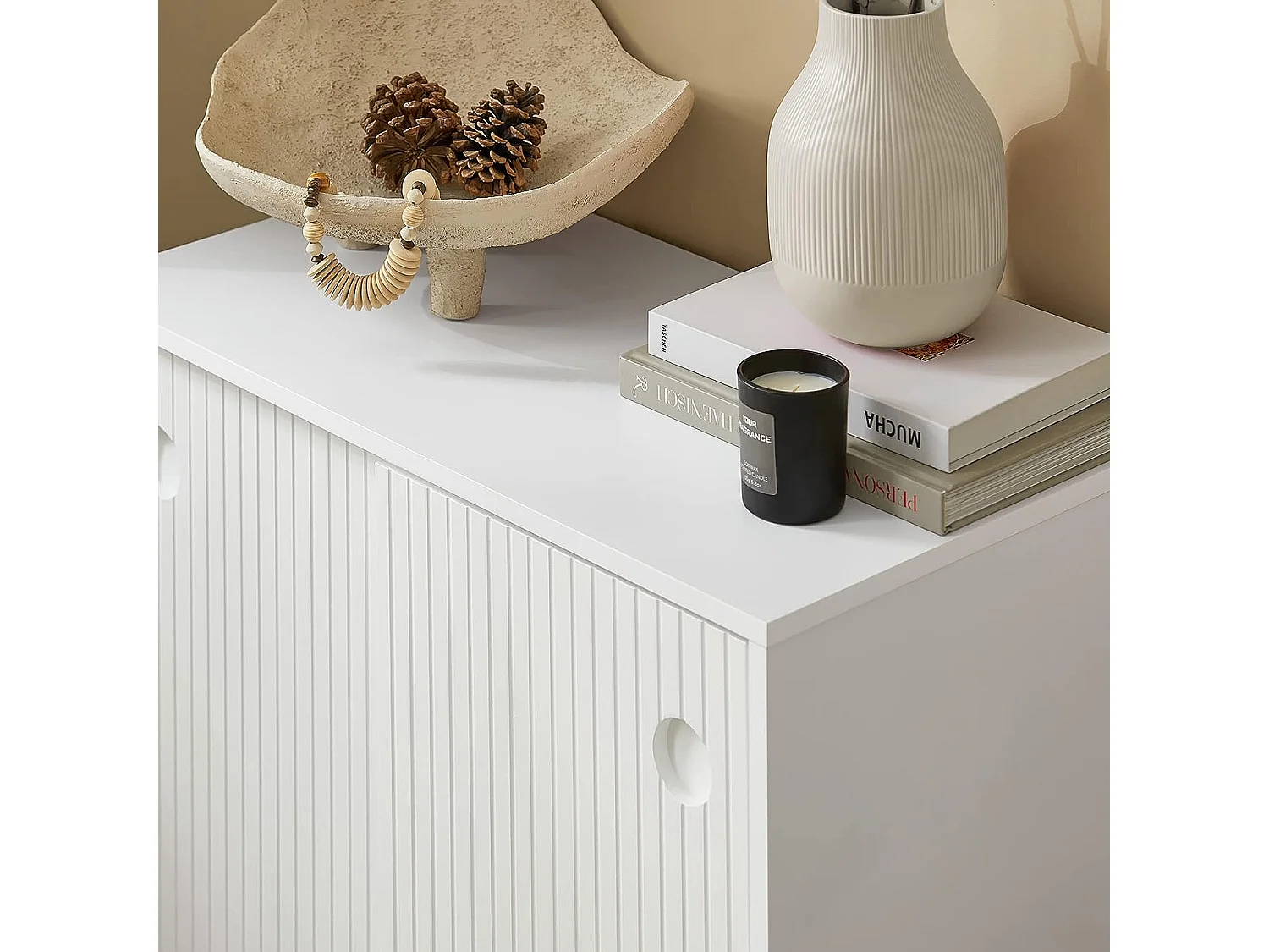 Meuble De Rangement, Armoire À Chaussures, Armoire Latérale Buffet Avec 2 Porte Coulissante, Fsb62-w