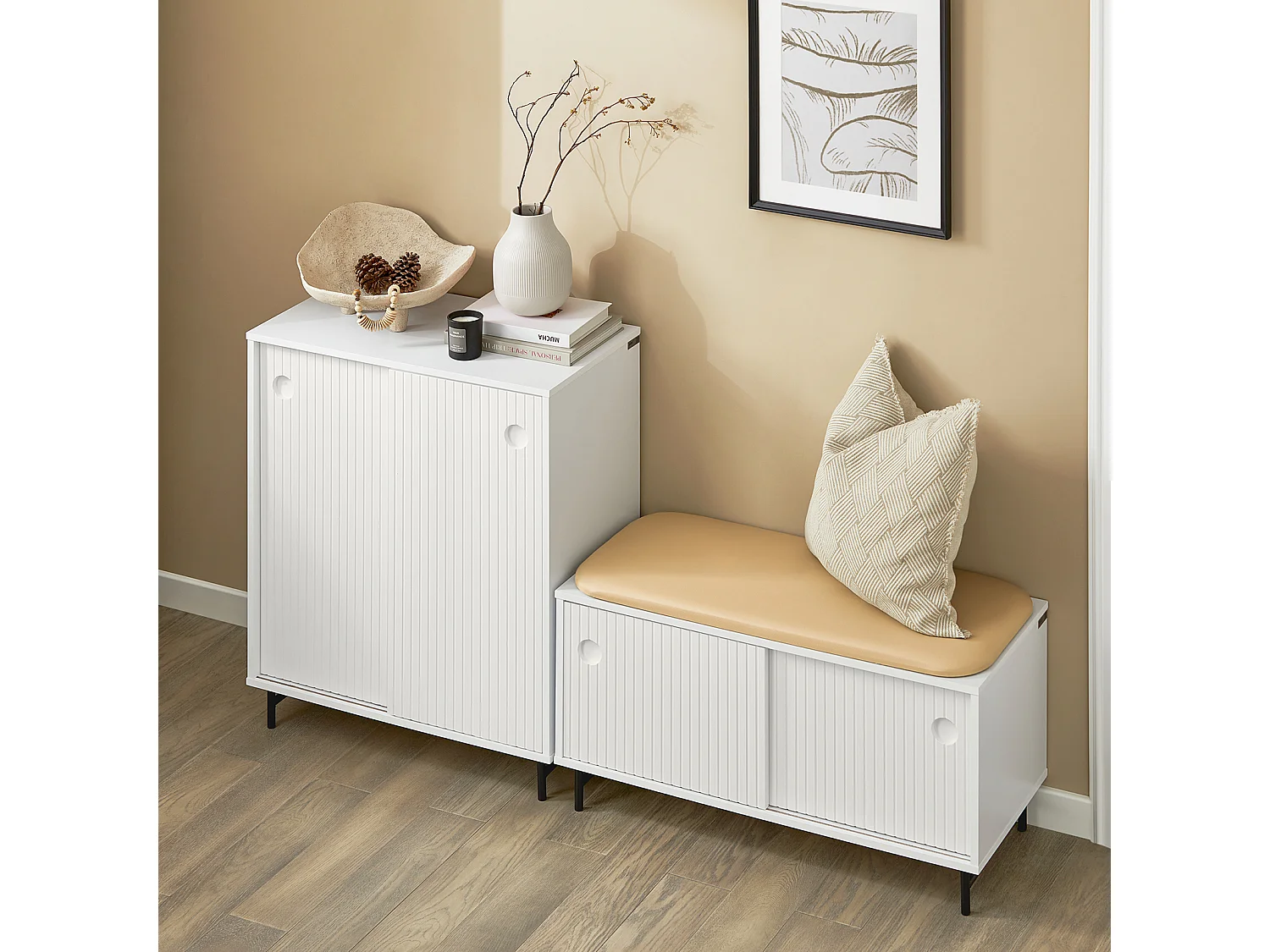 Meuble De Rangement, Armoire À Chaussures, Armoire Latérale Buffet Avec 2 Porte Coulissante, Fsb62-w