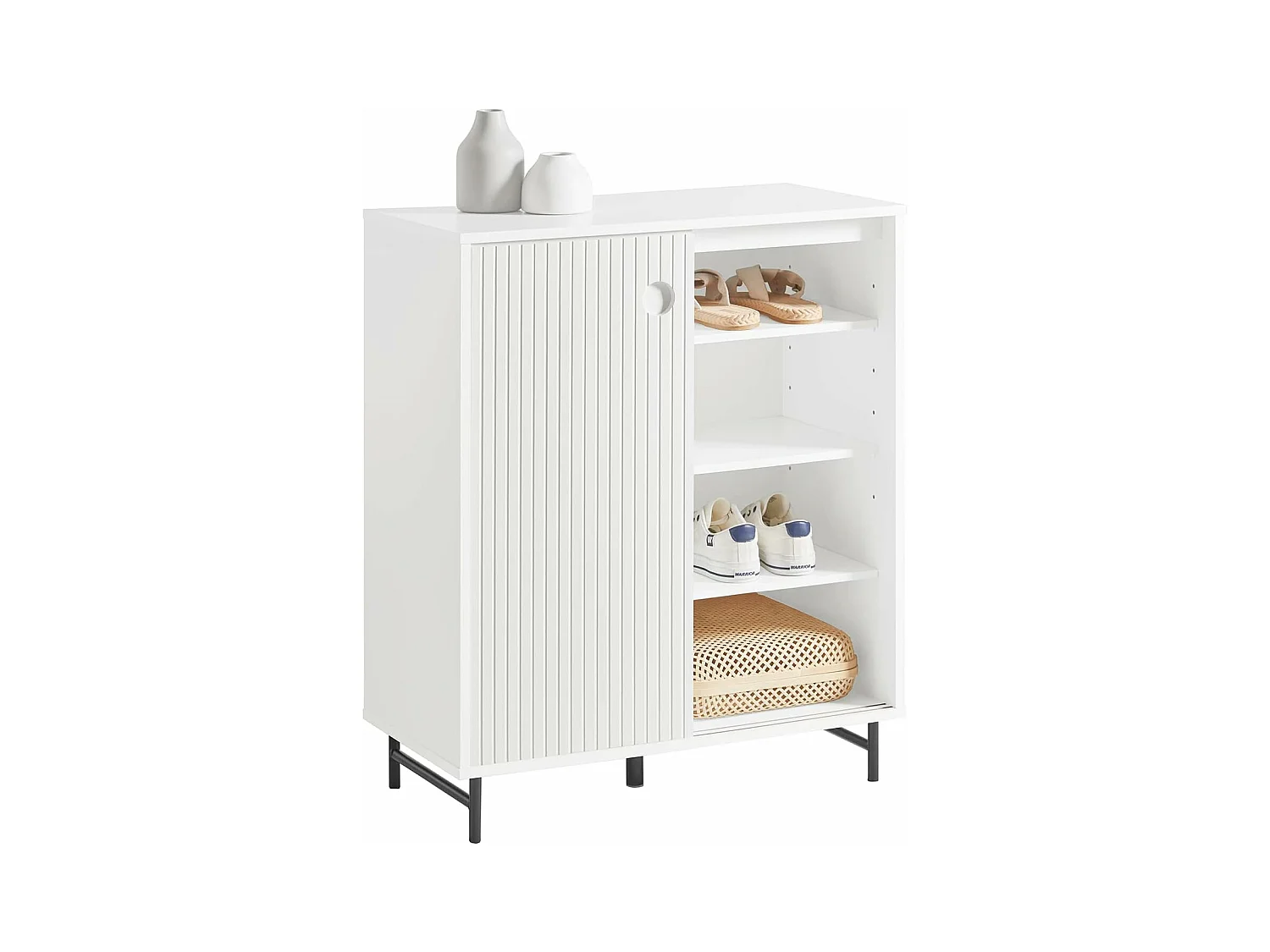 SoBuy FSB62-W Schoenenkast, Schoenenkist, Opbergkast, Bijzetkast, Dressoir, Zijkast met 2 Schuifdeuren