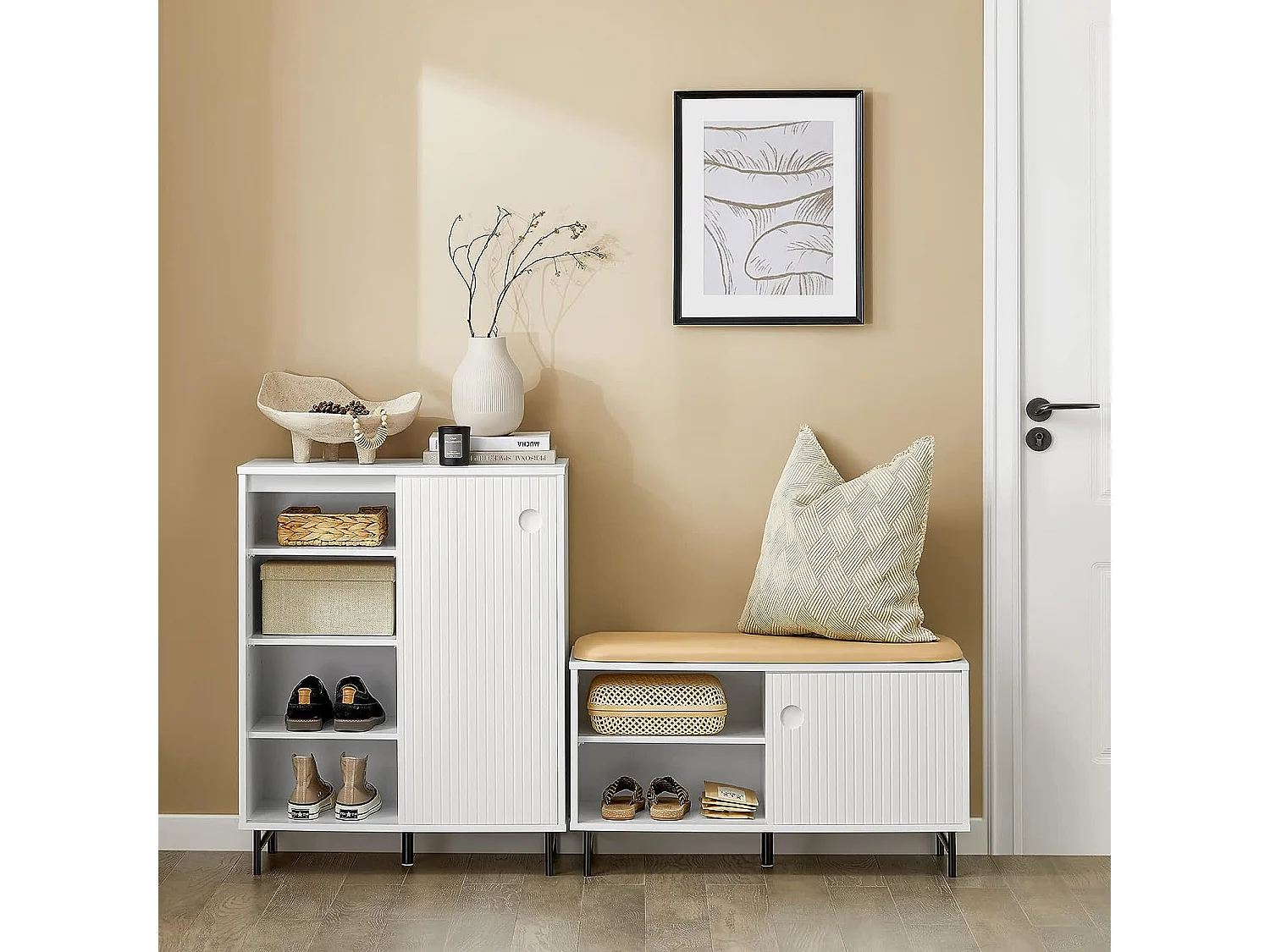 Meuble De Rangement, Armoire À Chaussures, Armoire Latérale Buffet Avec 2 Porte Coulissante, Fsb62-w