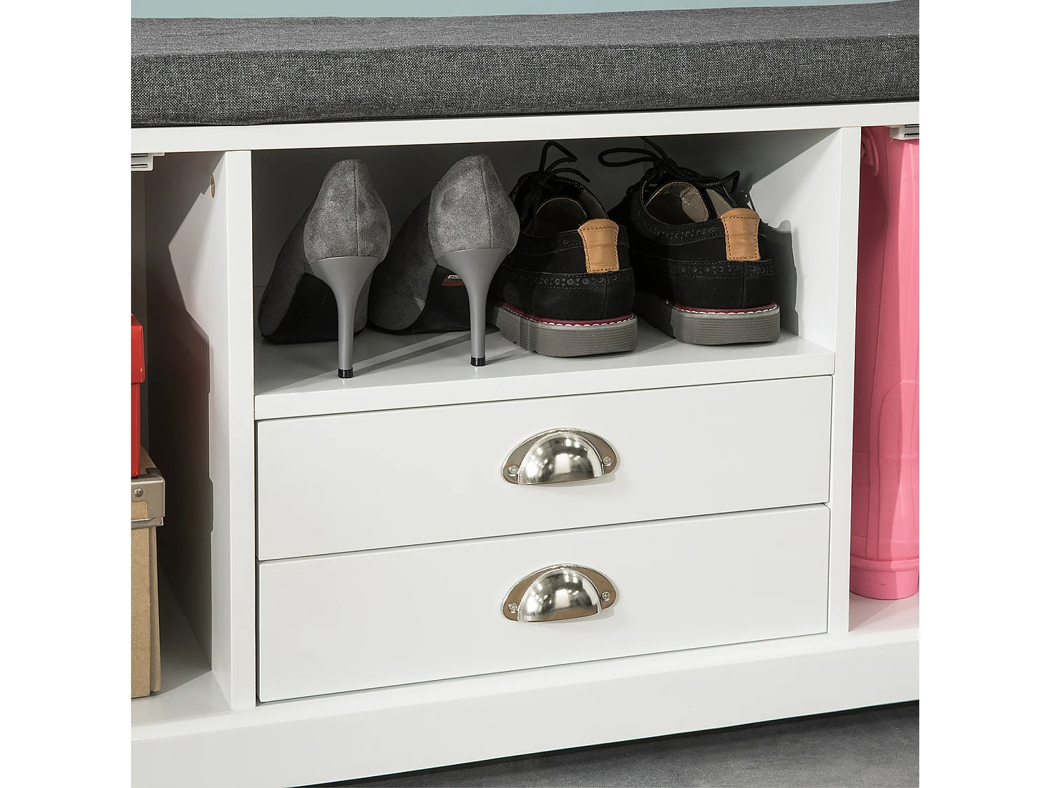 SoBuy FSR71-W Schoenenkast Schoenenrek Opbergruimte Witte Schoenenbank met zitkussen