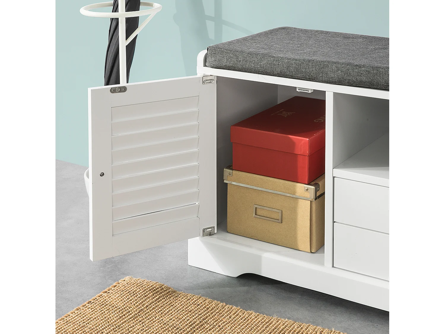 SoBuy FSR71-W Schoenenkast Schoenenrek Opbergruimte Witte Schoenenbank met zitkussen