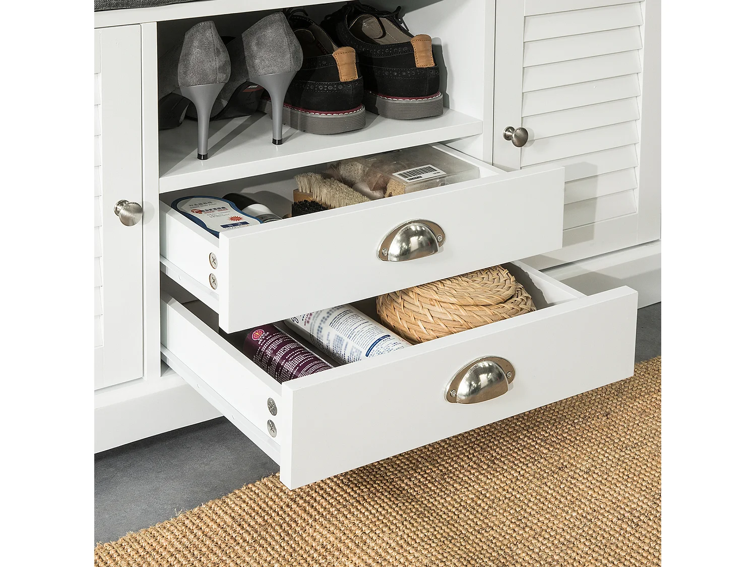 SoBuy FSR71-W Schoenenkast Schoenenrek Opbergruimte Witte Schoenenbank met zitkussen