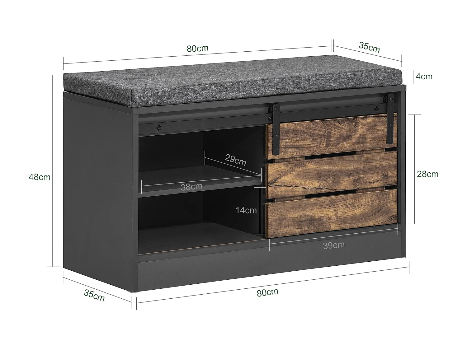 SoBuy FSR120-HG Schoenenopbergkast Schoenenkast Schoenenkist Inkomkast Opbergkast voor schoenen met schuifdeur - 80x35x48cm